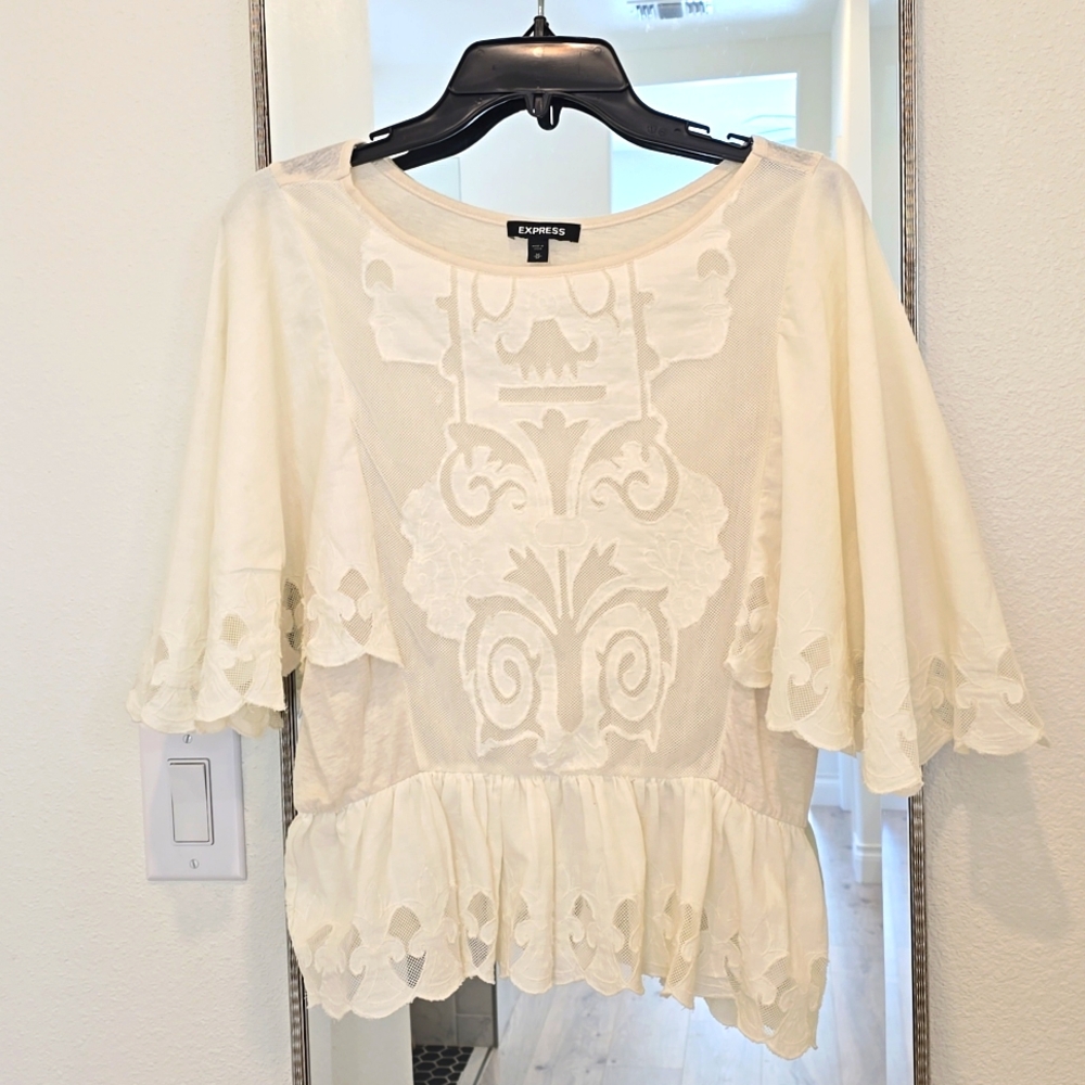 EXPRESS Ivory Creme Lace Peplum Top